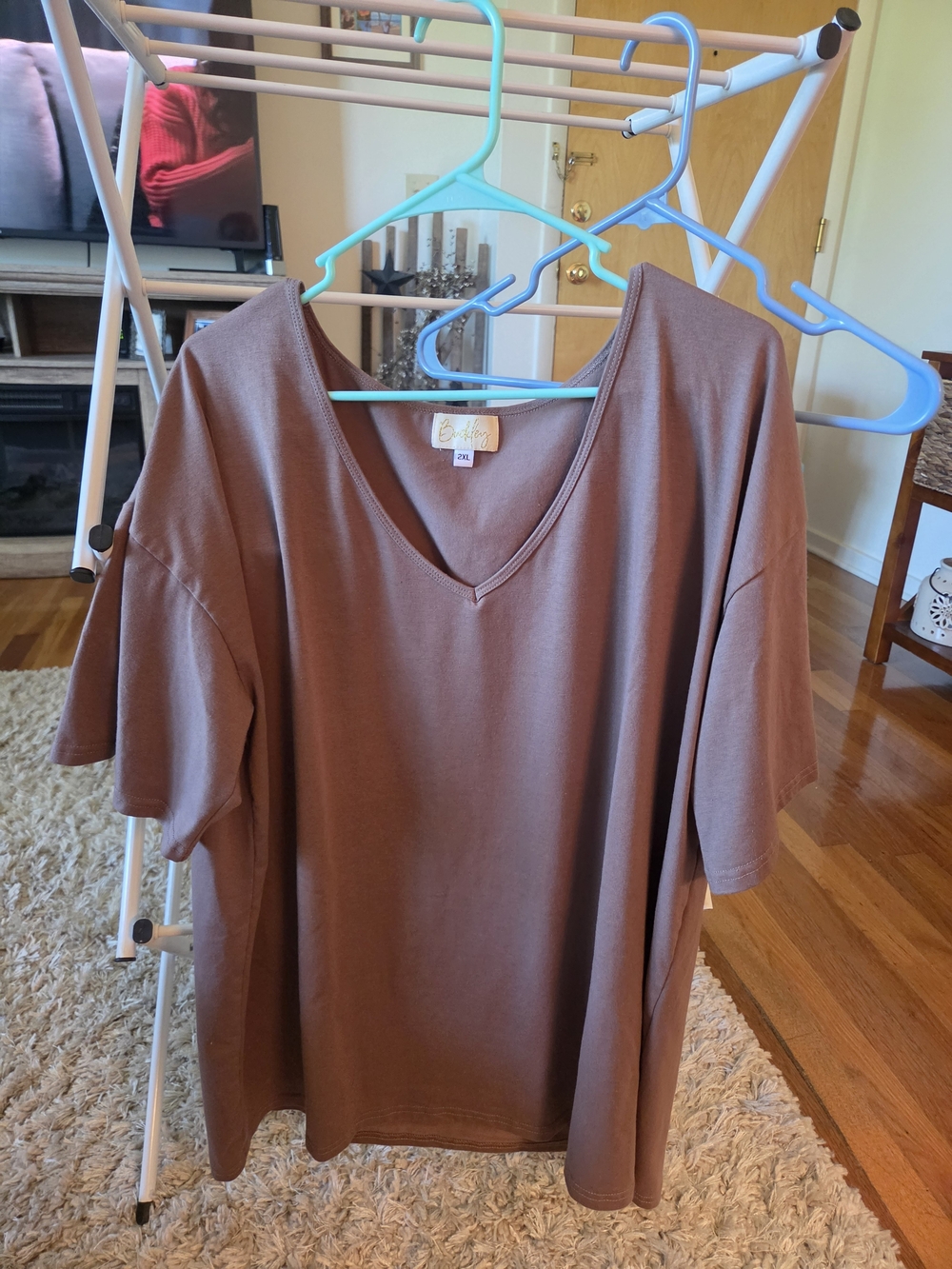 Relaxed V-Neck Short Sleeve Tee in Mauve-Brown